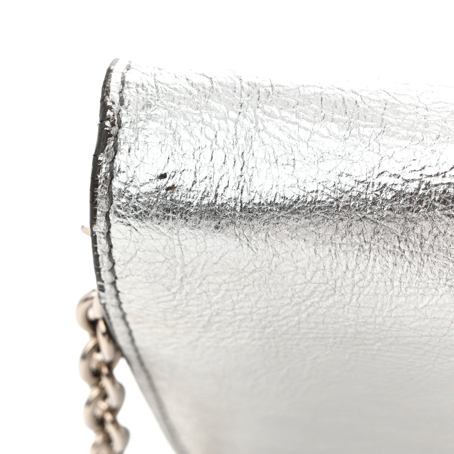 Metallic Crinkled Calfskin Belle de Jour Chain Clutch Silver