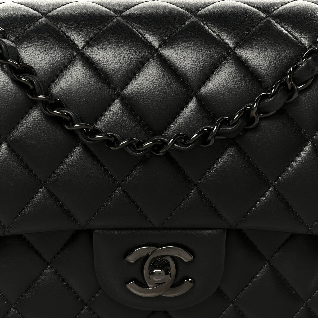 Lambskin Quilted Medium Double Flap So Black