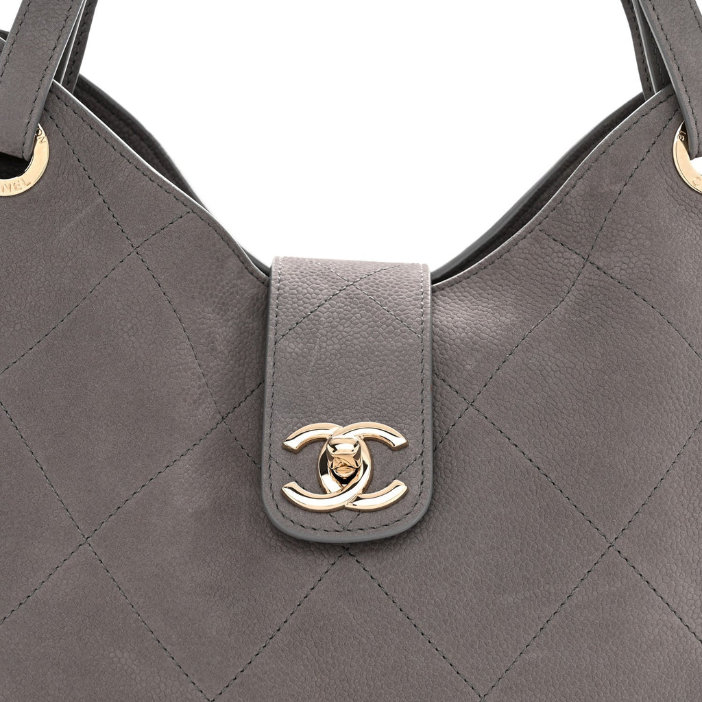 Grained Nubuck Caviar Quilted Large Shopping Bag Grey