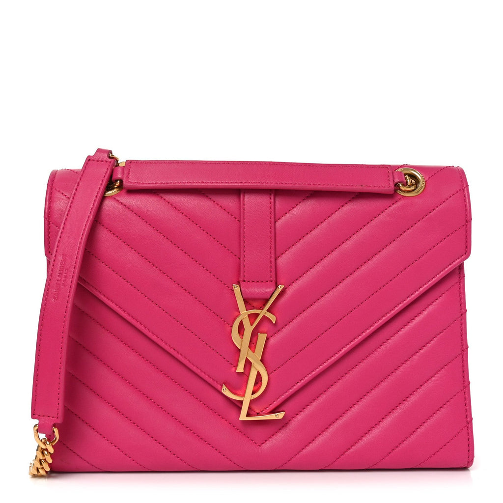 Lambskin Matelasse Medium Monogram Satchel Fuchsia