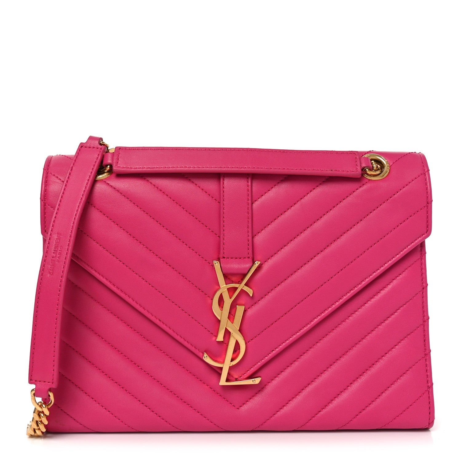 Lambskin Matelasse Medium Monogram Satchel Fuchsia
