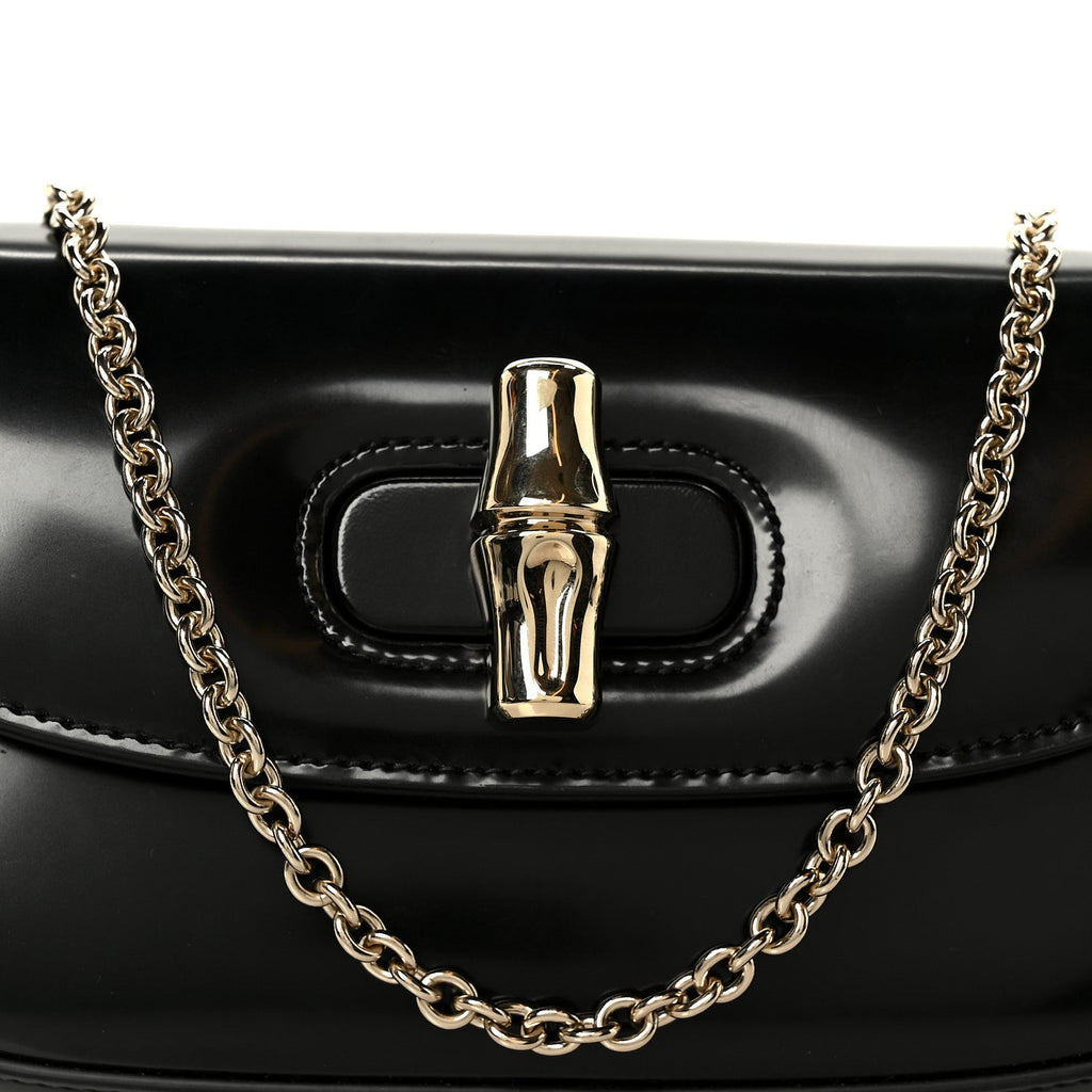 Shiny Calfskin Small Bamboo Night Bag Black