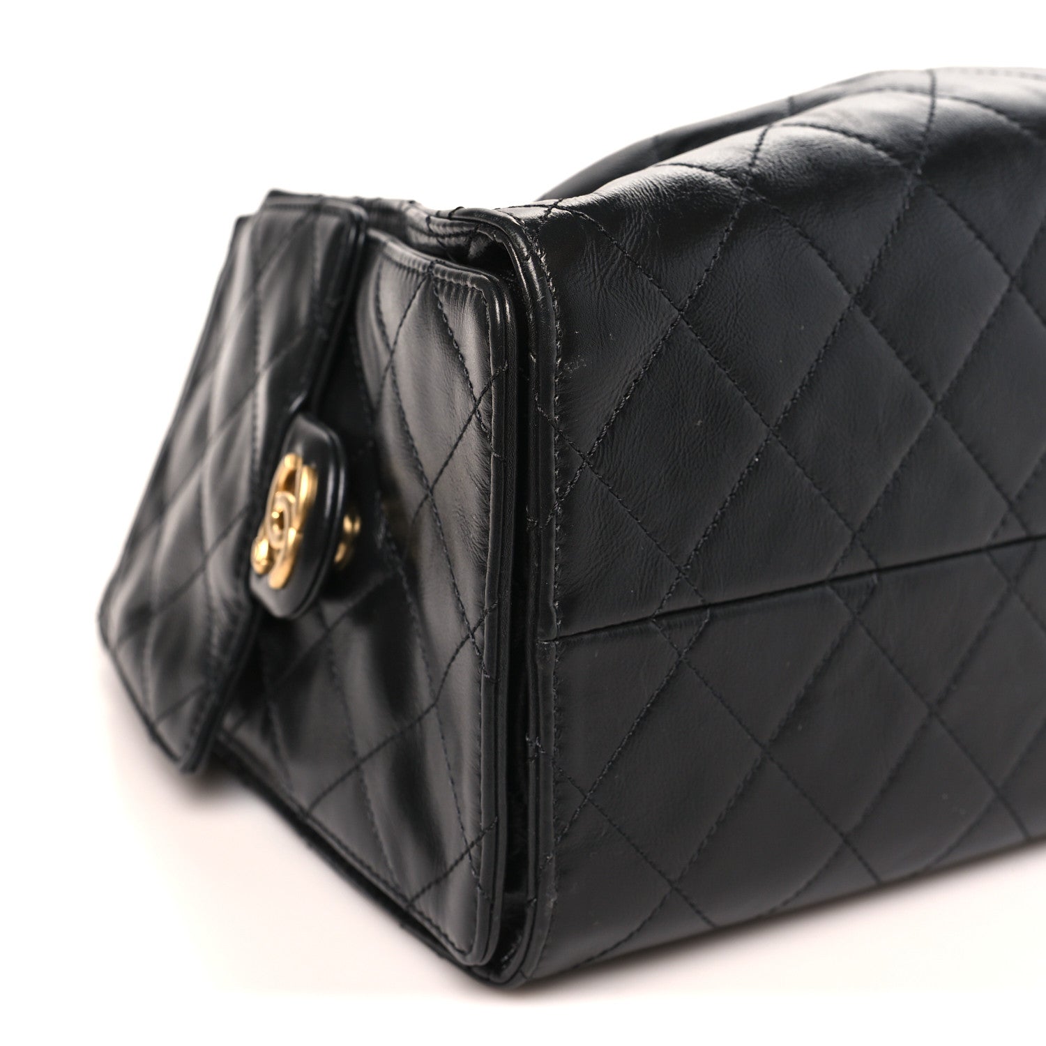 Shiny Crumpled Calfskin Quilted Small Chanel 25 Handbag Black