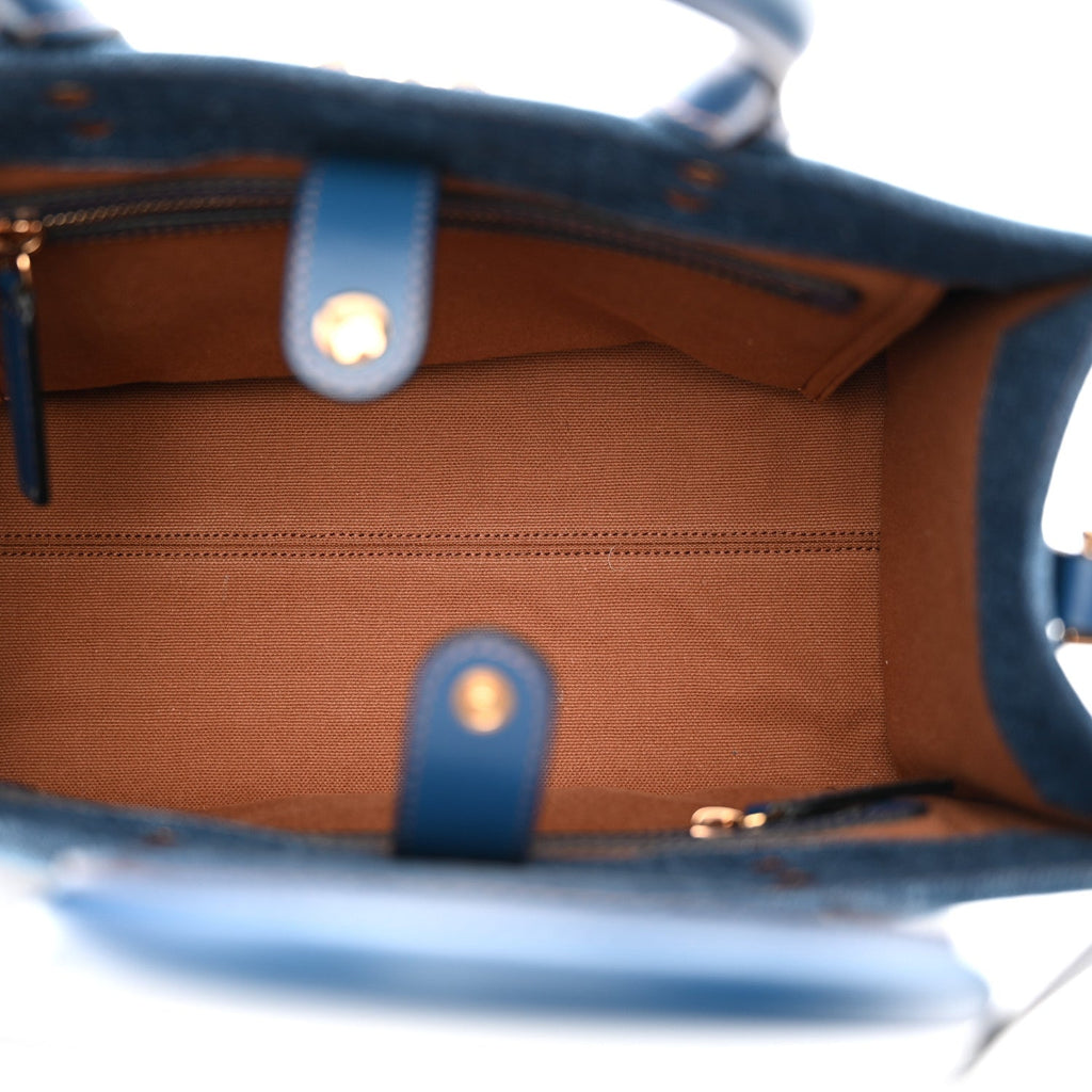 Denim Calfskin La Medusa Small Tote Bag Blue