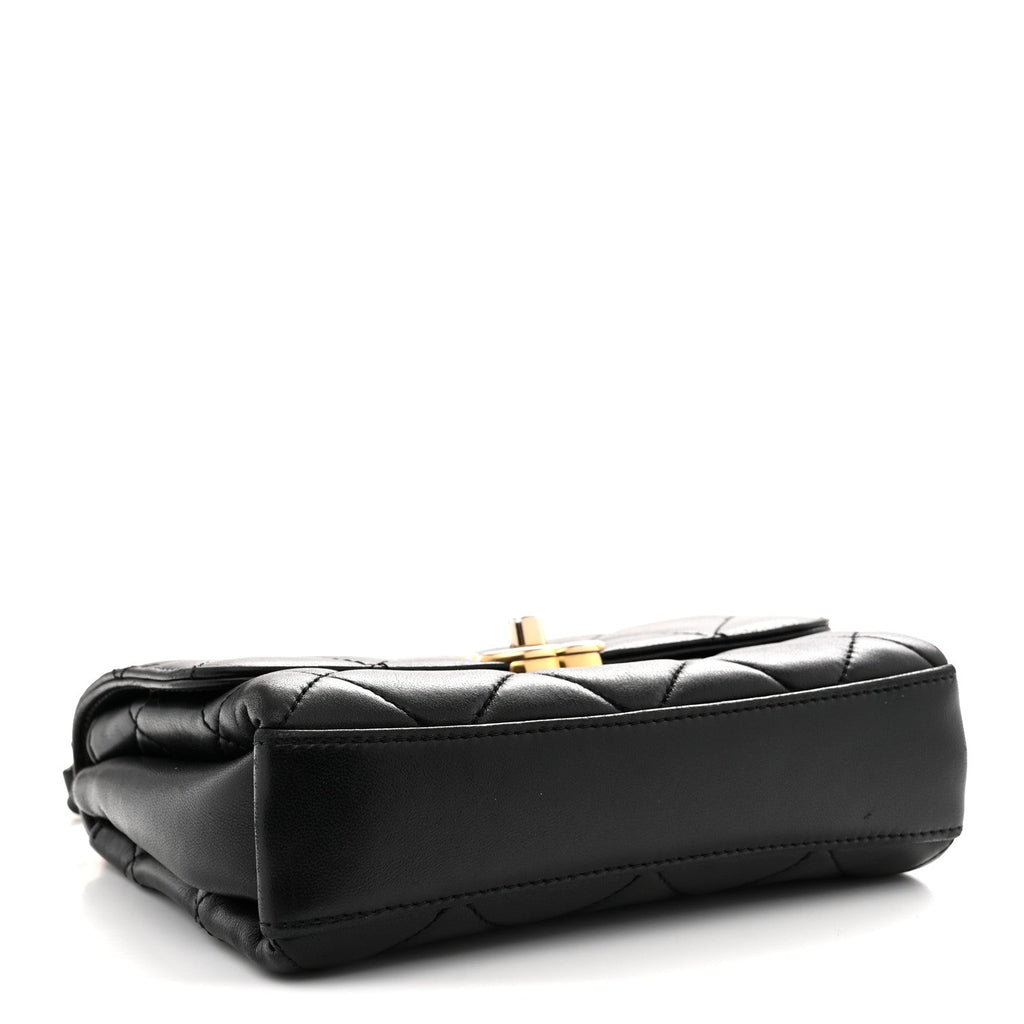 Lambskin Quilted Mini CC Crystal Logo Chain Flap Black
