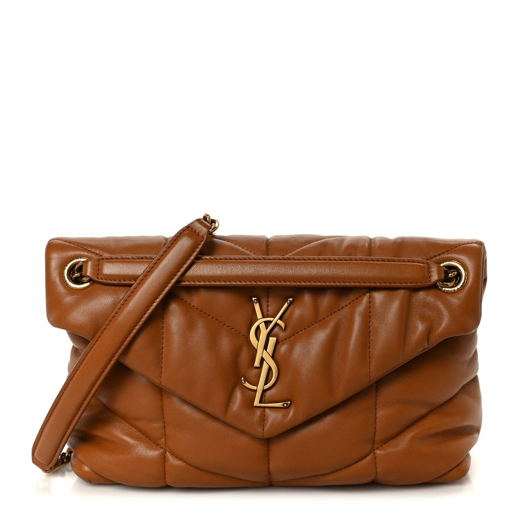 Lambskin Quilted Small Loulou Puffer Monogram Chain Satchel Dark Honey