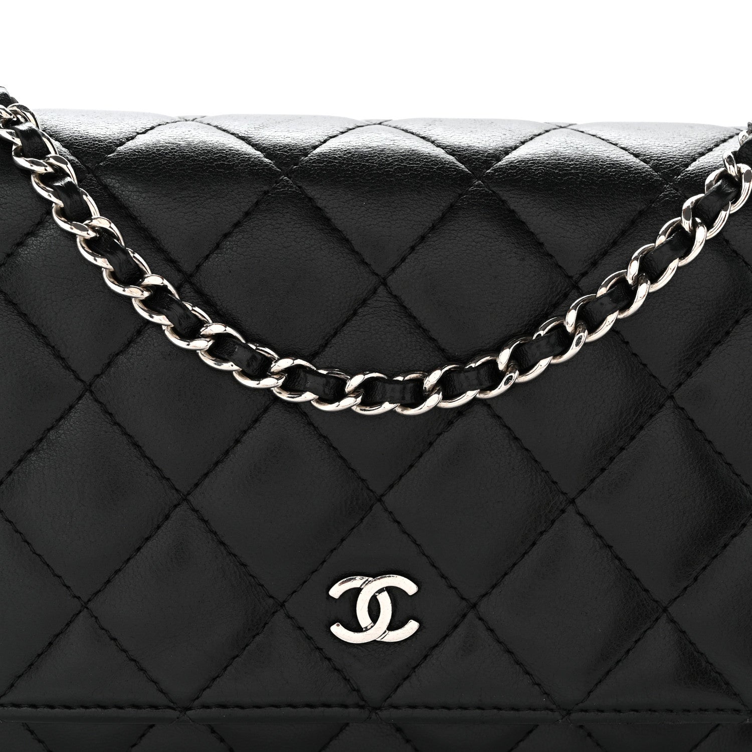 Lambskin Quilted Wallet On Chain WOC Black
