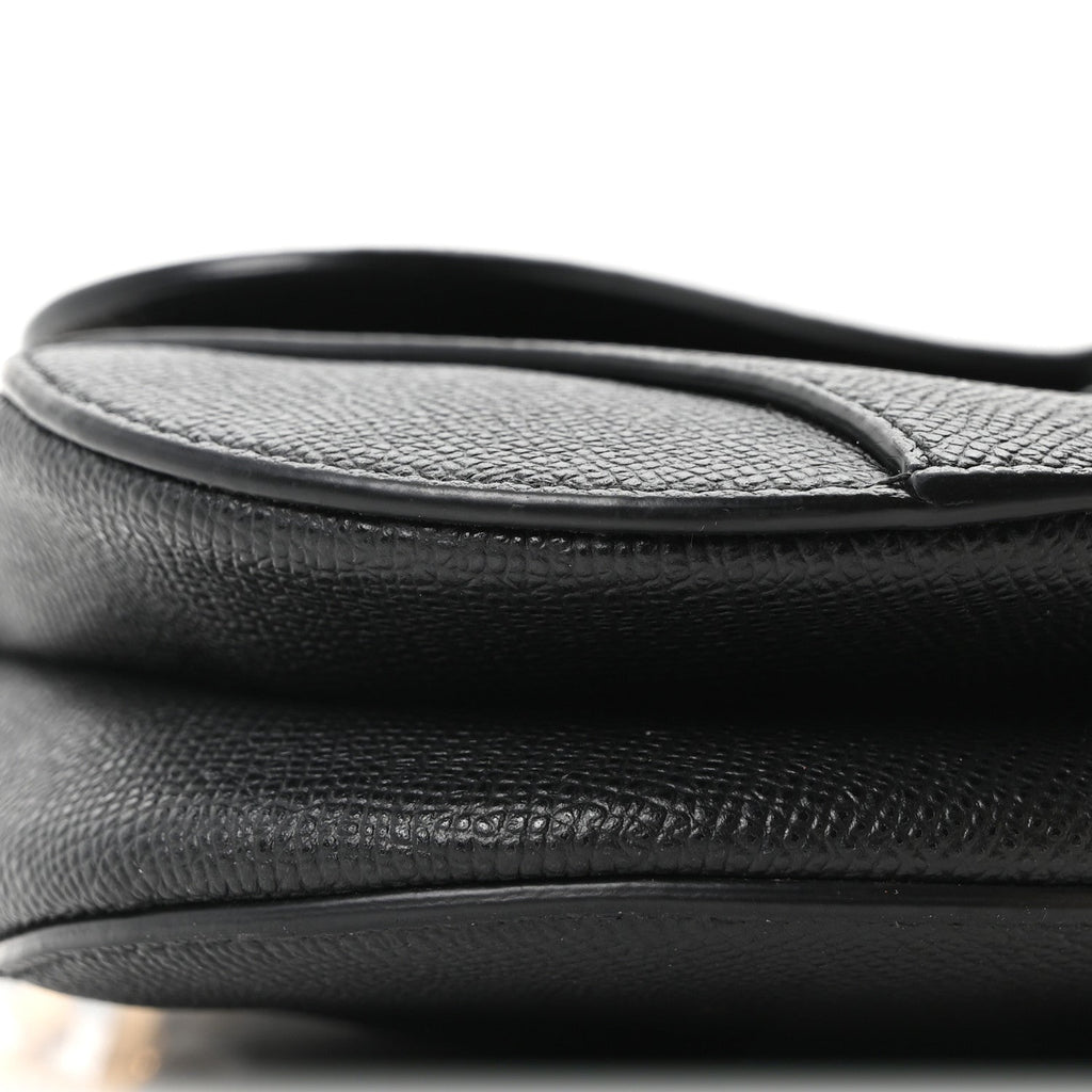 Grained Calfskin Mini Saddle Bag With Strap Black