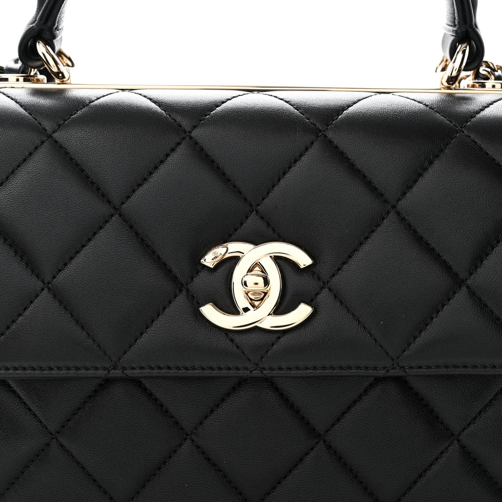 Lambskin Quilted Small Trendy CC Dual Handle Flap Bag Black
