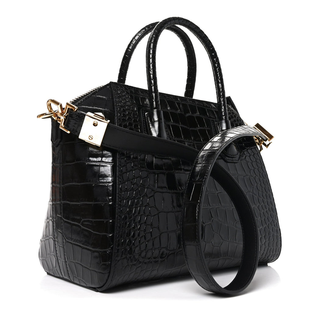 Calfskin Crocodile Embossed Small Antigona Black
