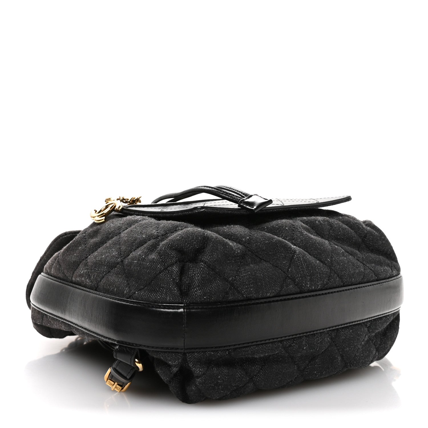 Denim Calfskin Quilted Backpack Dark Grey Black