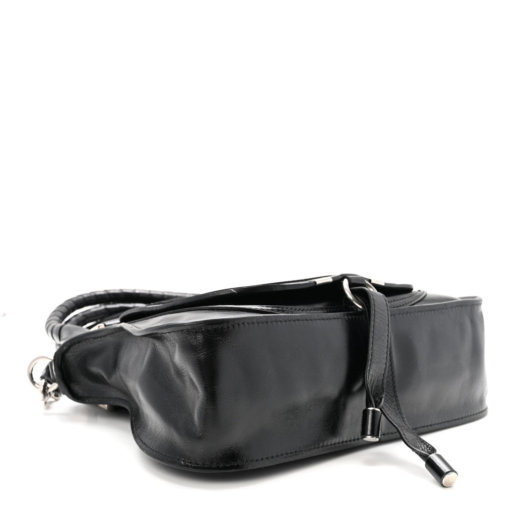 Shiny Grained Calfskin Small Marcie Bag Black