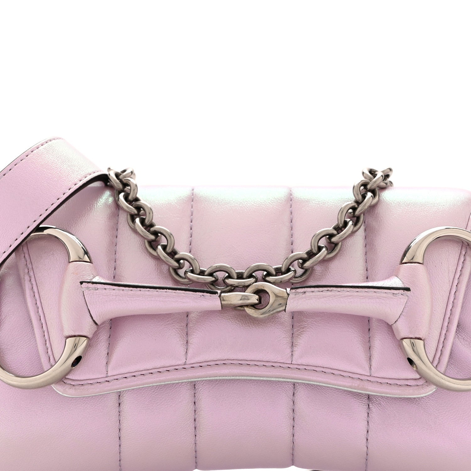 Iridescent Nappa Vertical Matelasse Small Maxi Horsebit Chain Shoulder Bag Escape Pink