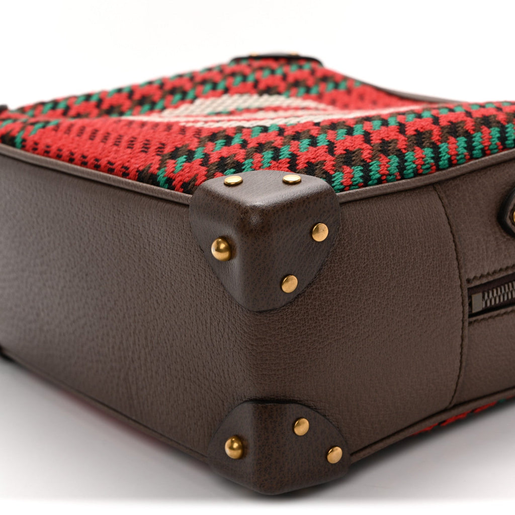 Cotton Wool Textured Calfskin Houndstooth Woven Square Messenger Bag Red Green Ivory Multicolor New Acero