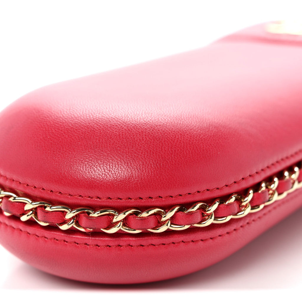 Lambskin Chain Around Phone Holder Red