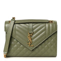 Grain De Poudre Textured Mixed Matelasse Triquilt Medium Monogram Satchel Light Sage