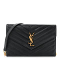 Grain De Poudre Matelasse Chevron Monogram Envelope Chain Wallet Black