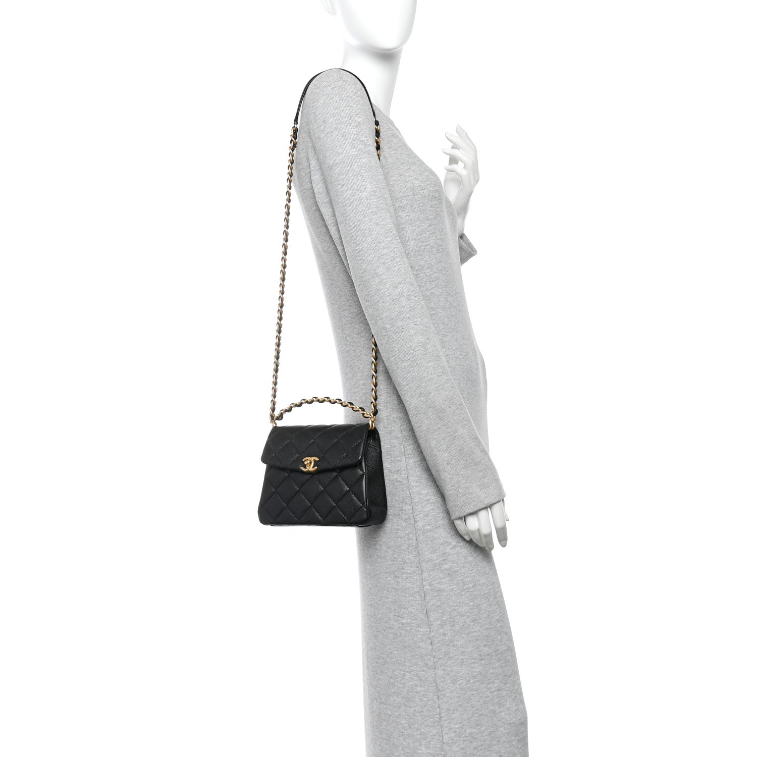 Caviar Quilted 31 Rue Cambon Mini Top Handle Flap Black