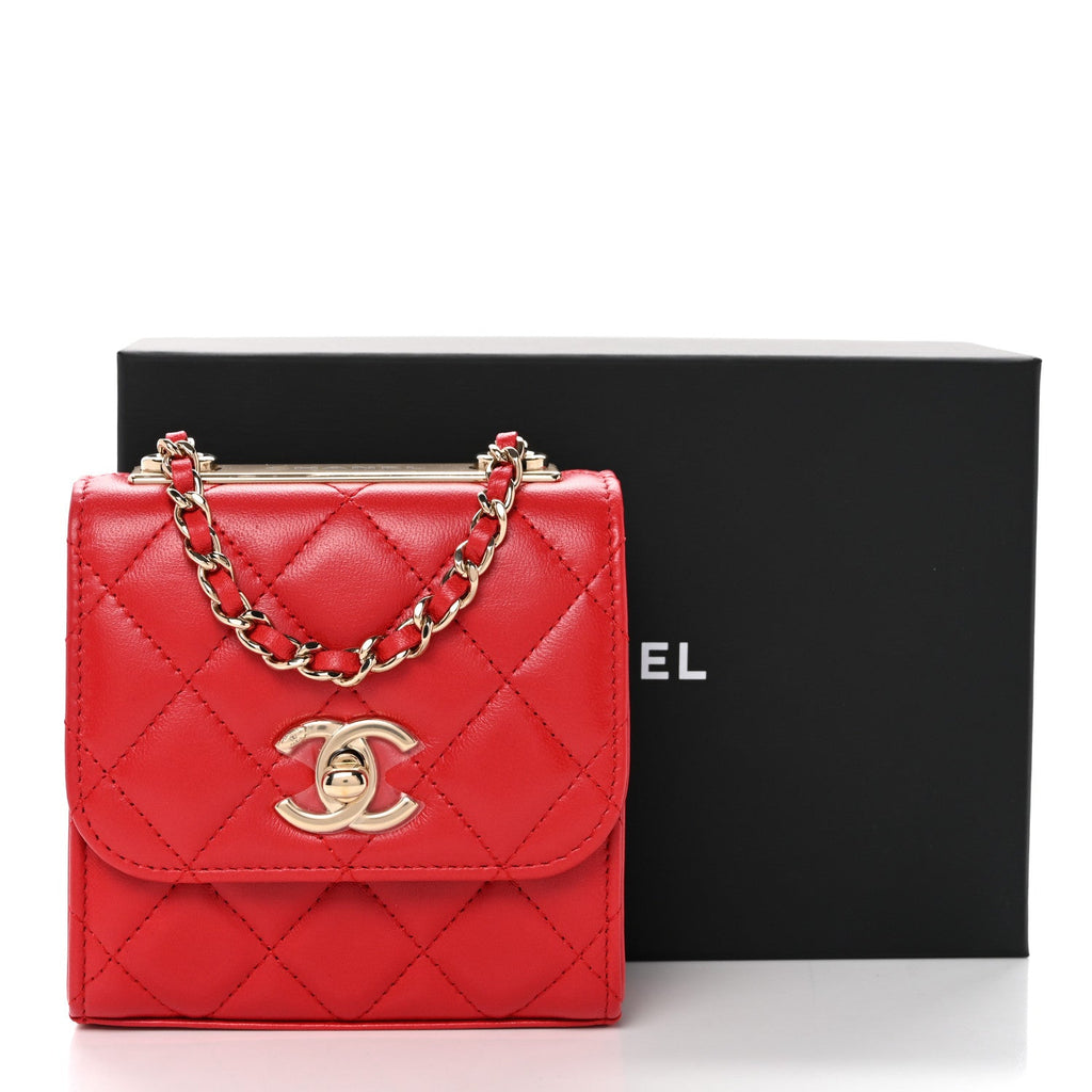 Lambskin Quilted Mini Trendy CC Clutch With Chain Red