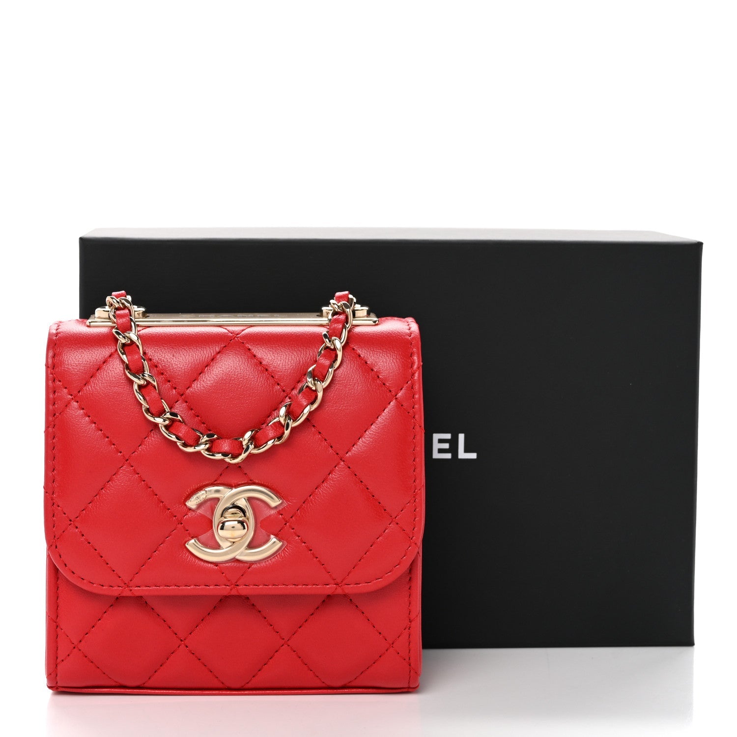 Lambskin Quilted Mini Trendy CC Clutch With Chain Red