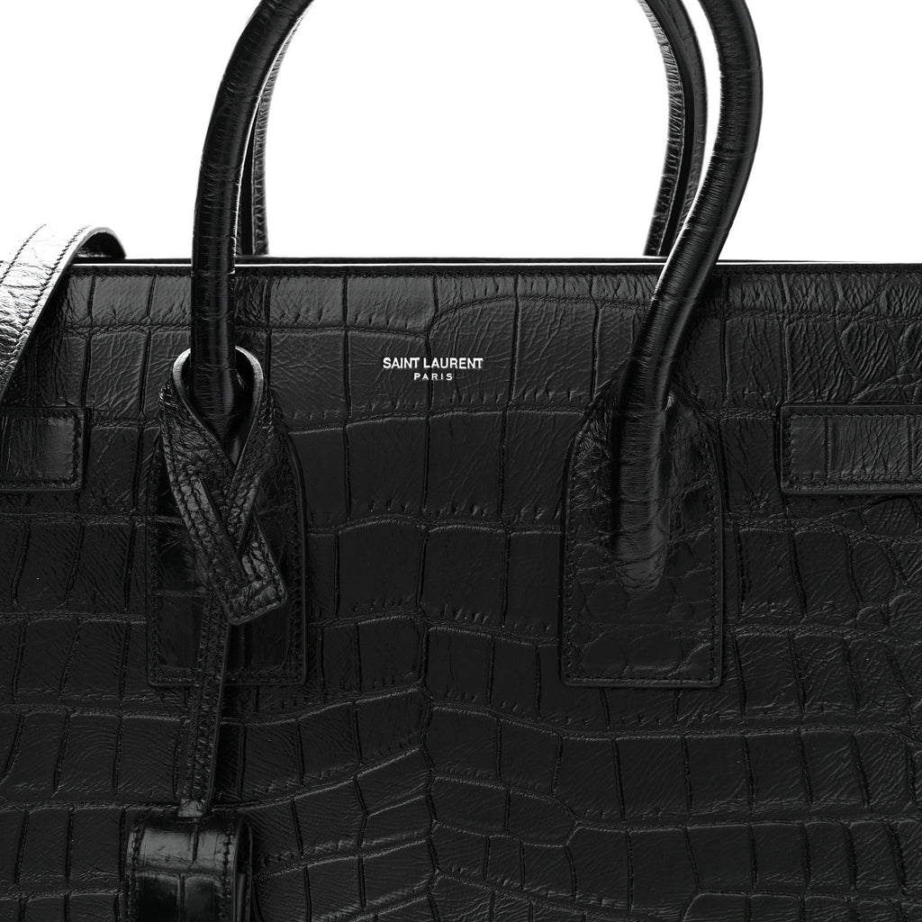 Calfskin Crocodile Embossed Small Sac de Jour Black