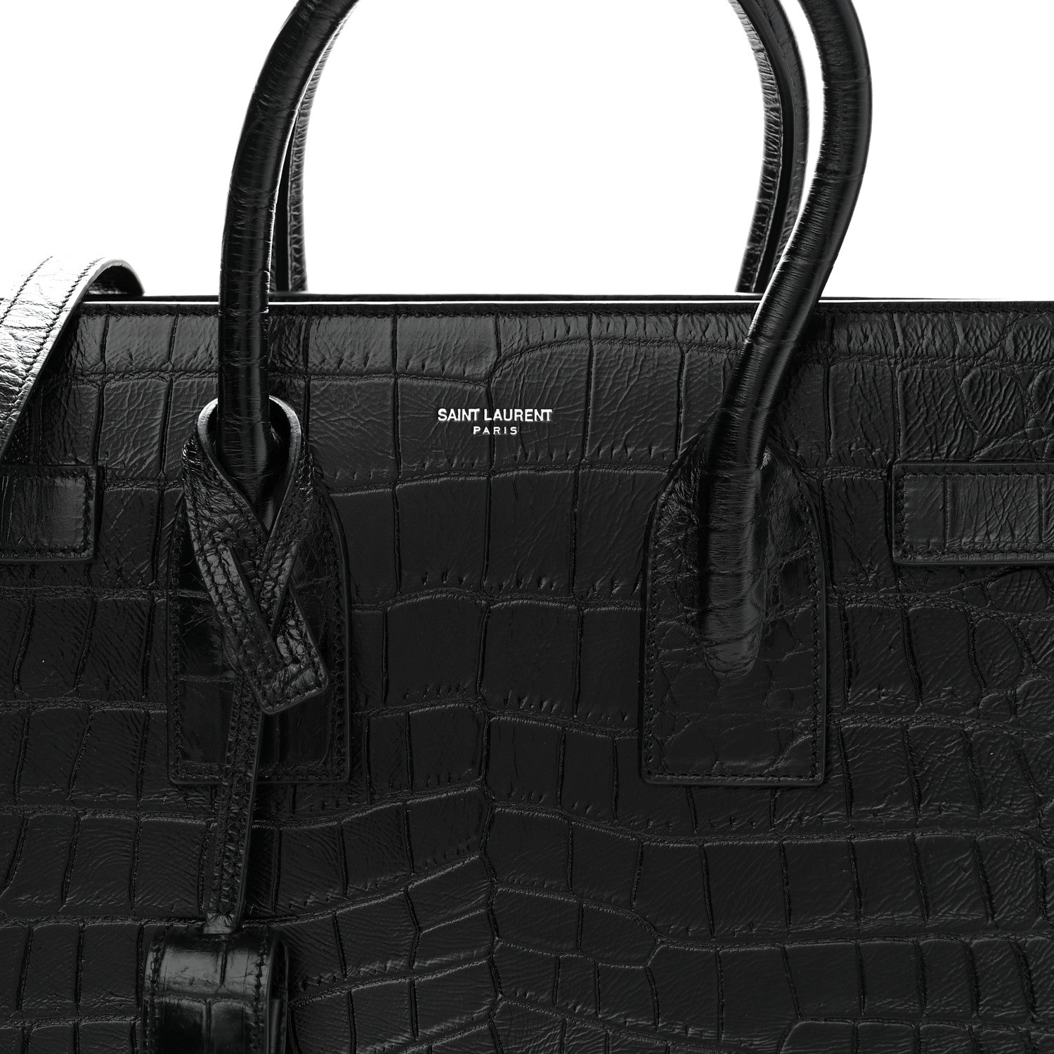 Calfskin Crocodile Embossed Small Sac de Jour Black