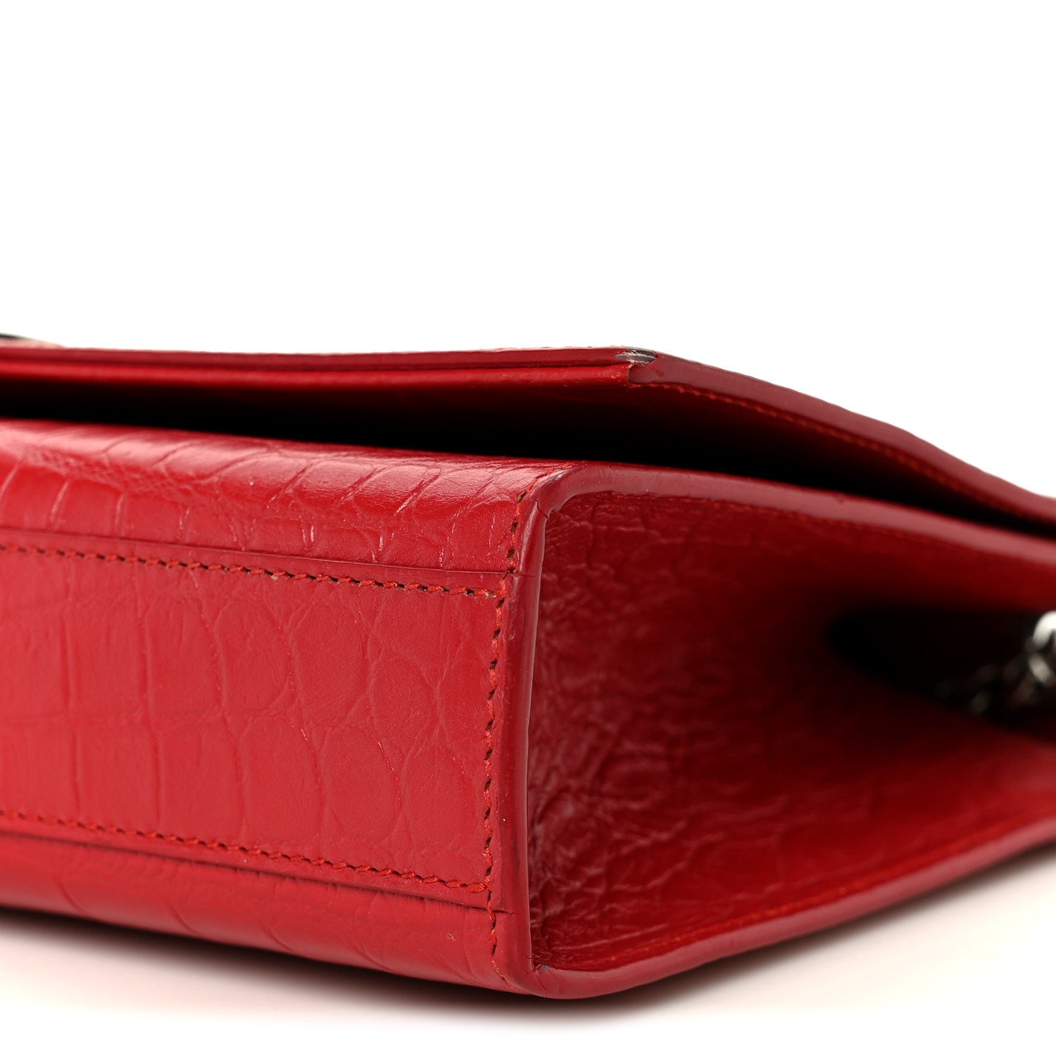 Calfskin Crocodile Embossed Medium Classic Monogram Kate Tassel Satchel New Red
