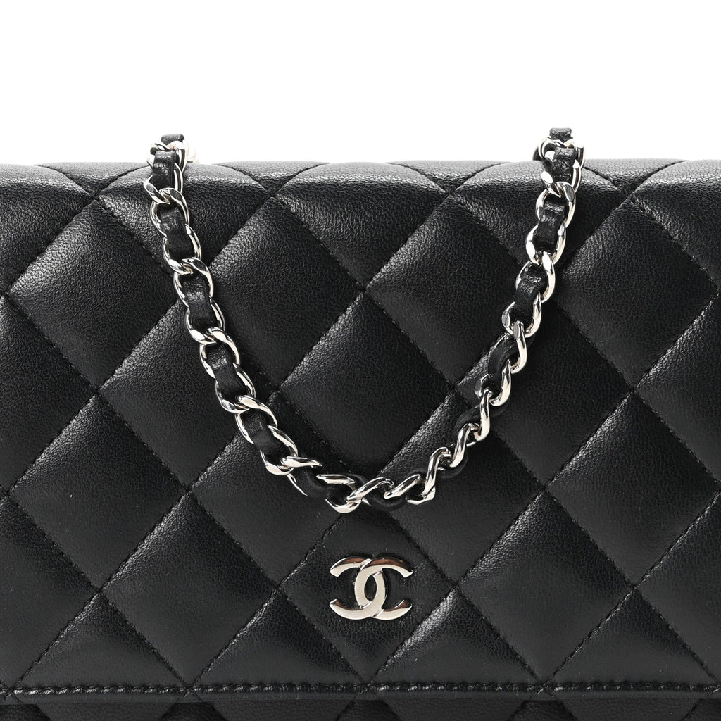 Lambskin Quilted Wallet On Chain WOC Black