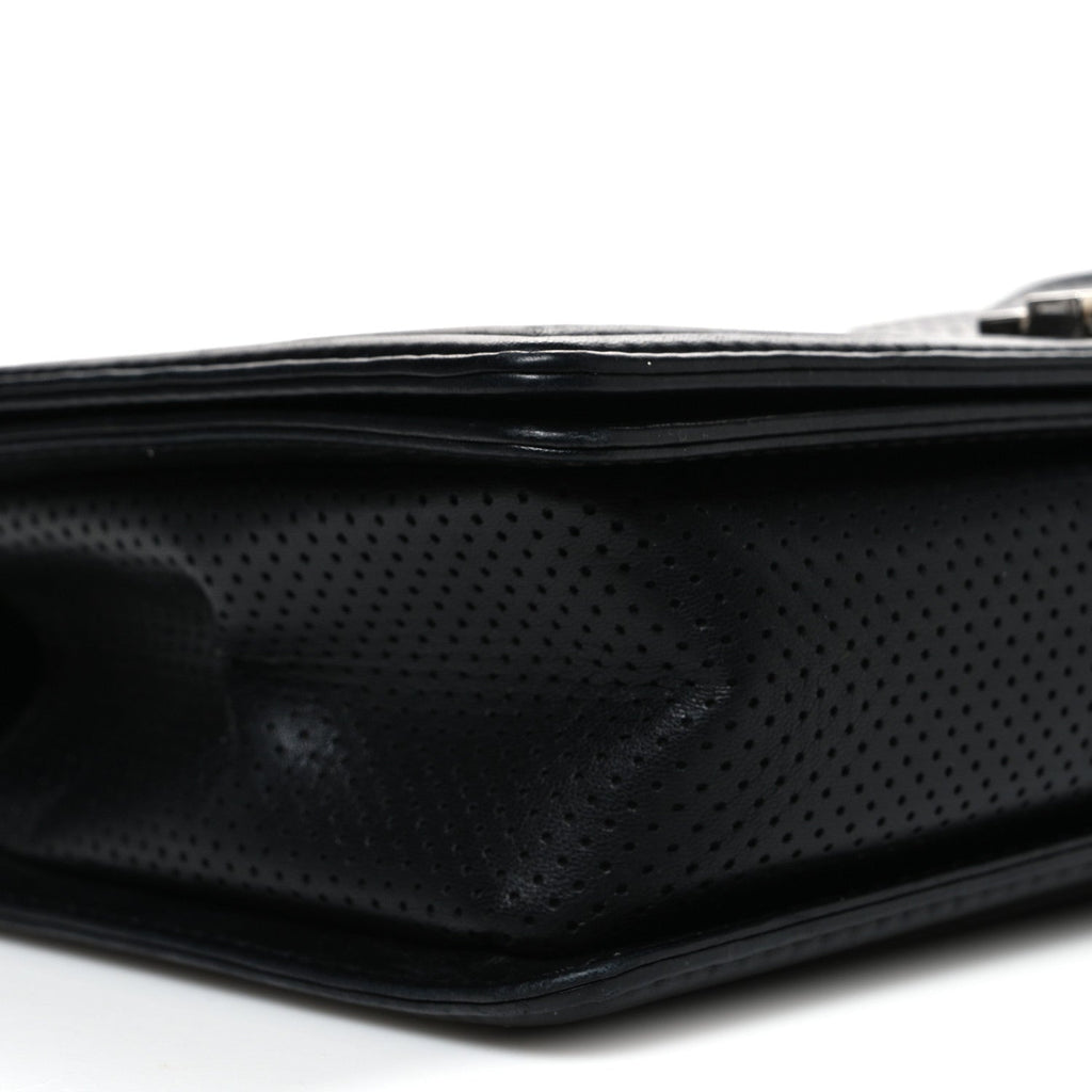 Lambskin Perforated Quilted New Medium Boy Flap Black