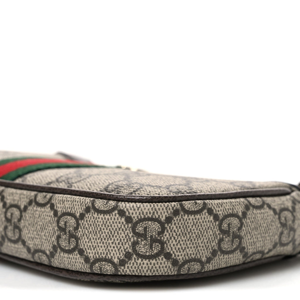 GG Supreme Monogram Textured Dollar Calfskin Web Mini Ophidia Shoulder Bag Beige Ebony New Acero