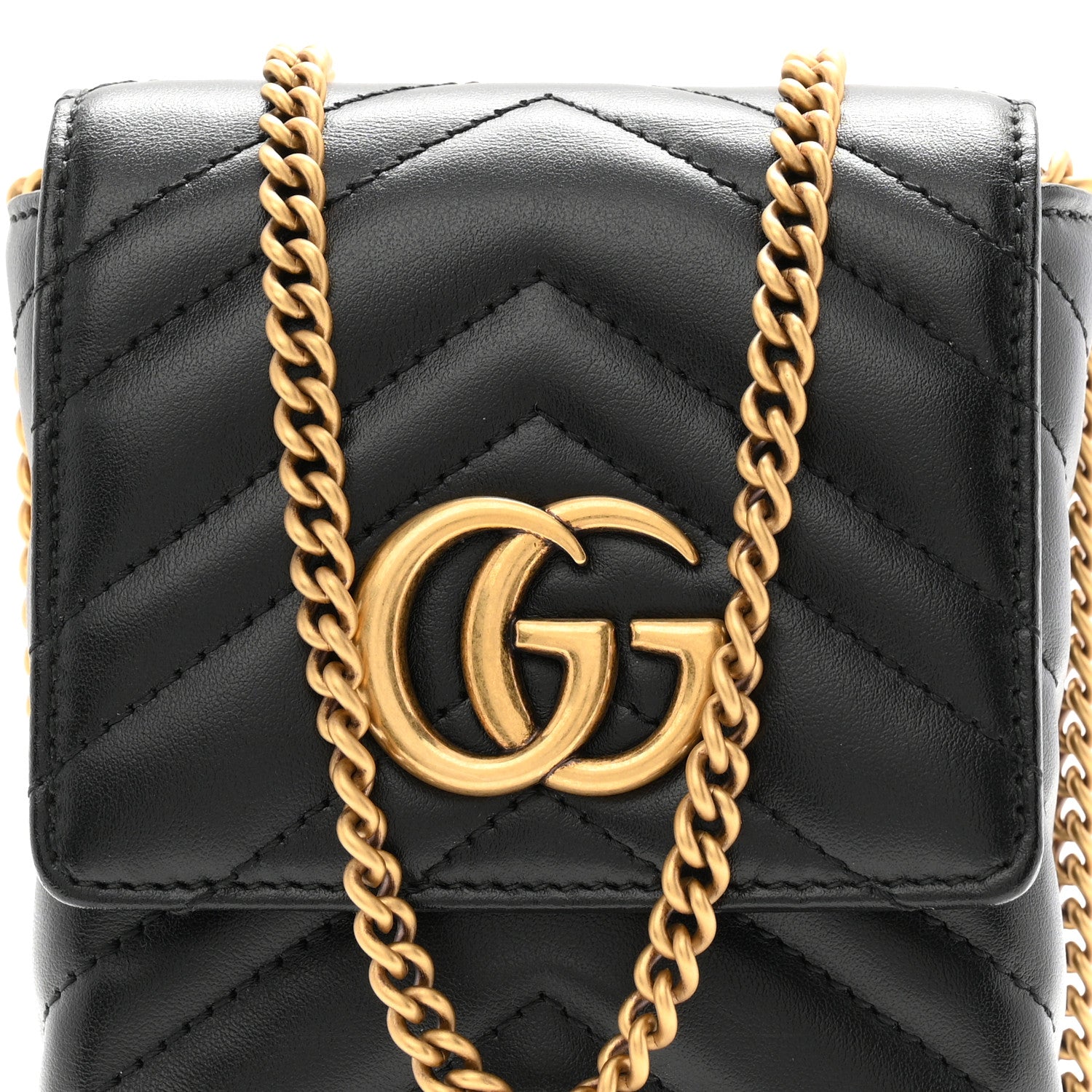 Calfskin Small GG Marmont Phone Crossbody Bag Black