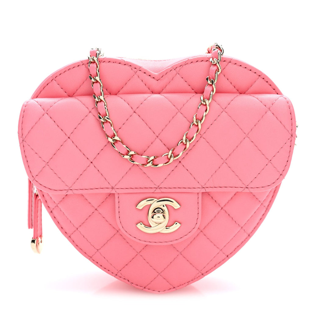 Lambskin Quilted Large CC In Love Heart Bag Pink