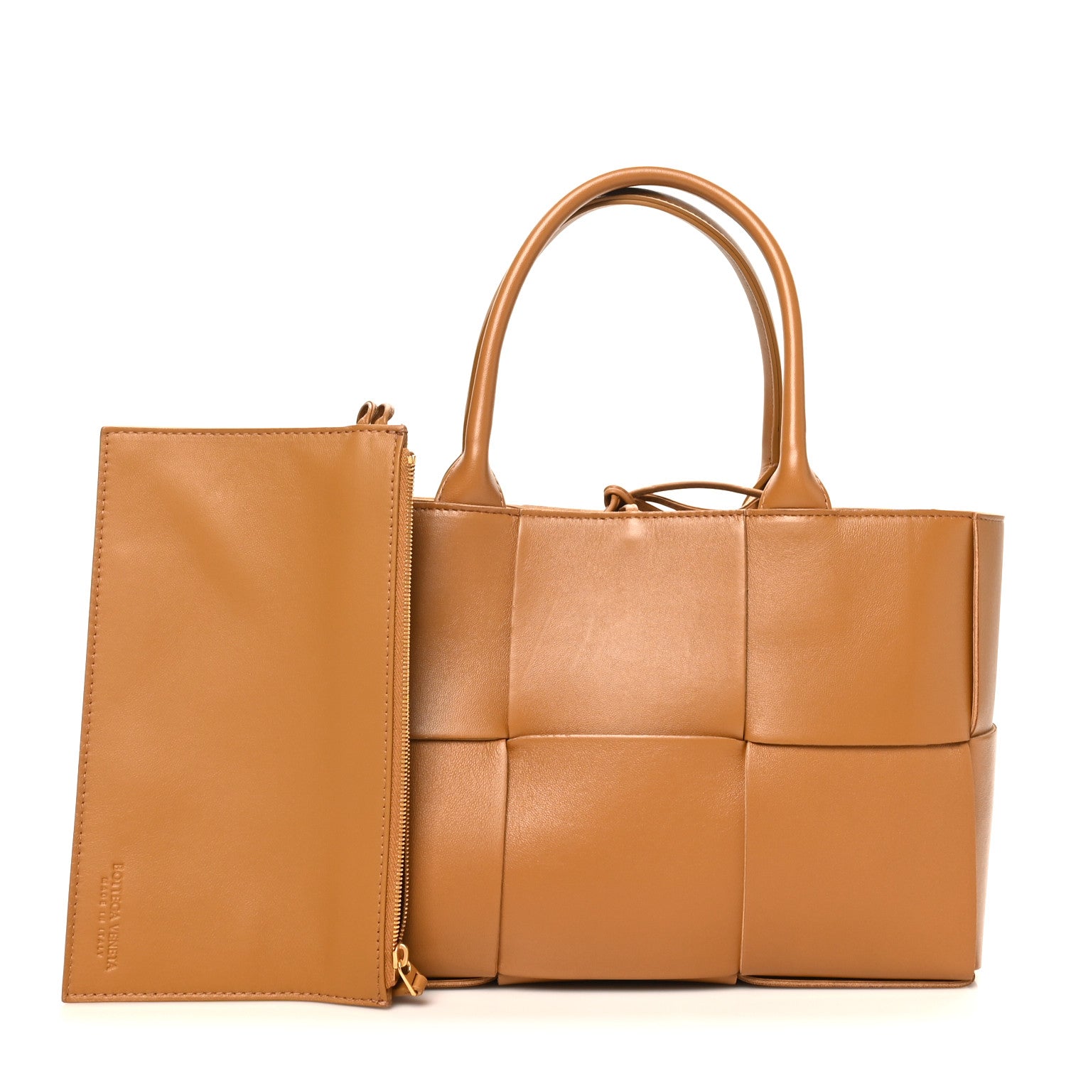 Nappa Maxi Intrecciato Small Arco Tote Caramel
