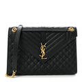 Grain De Poudre Textured Mixed Matelasse Large Triquilt Monogram Satchel Black