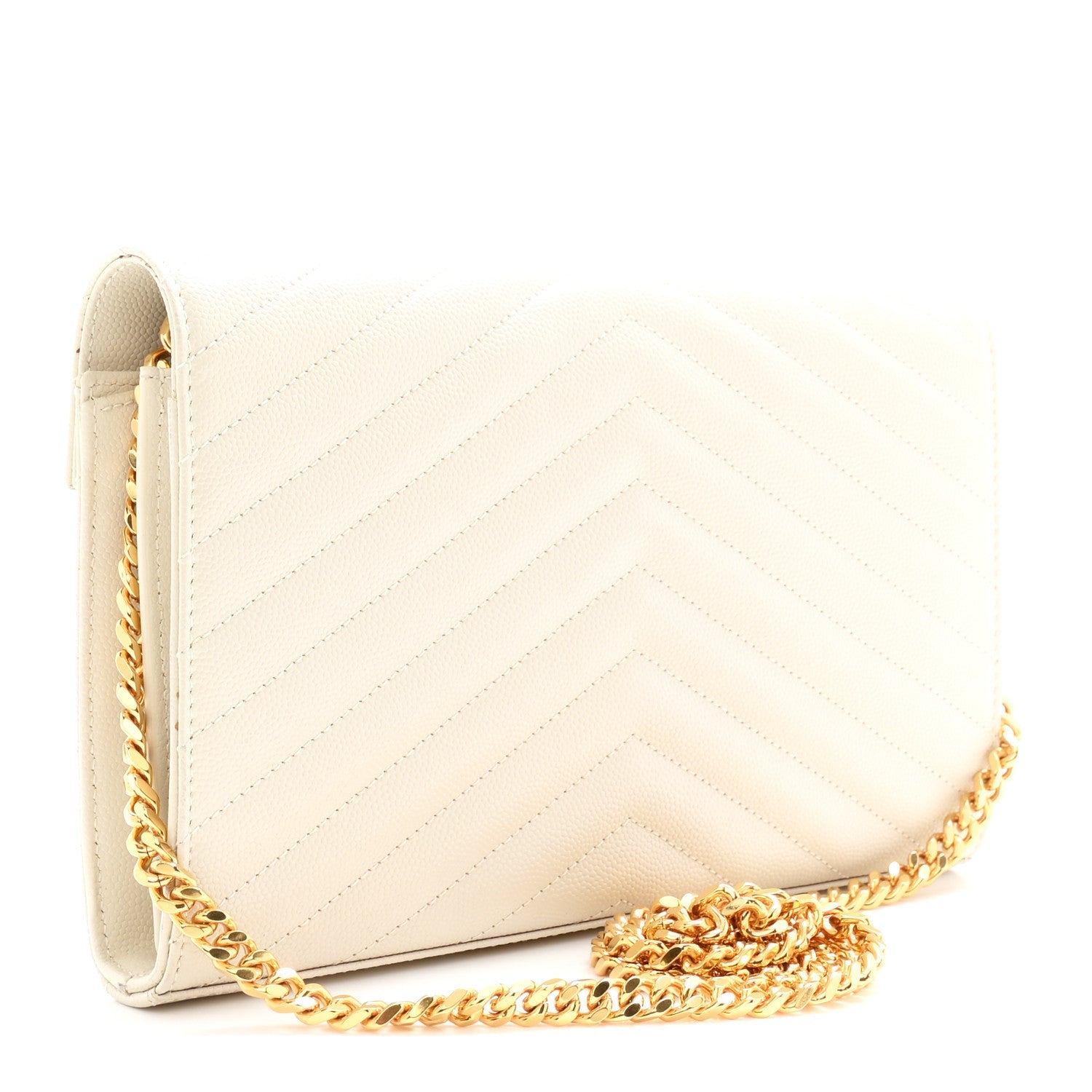 Grain De Poudre Matelasse Chevron Monogram Chain Wallet Crema Soft