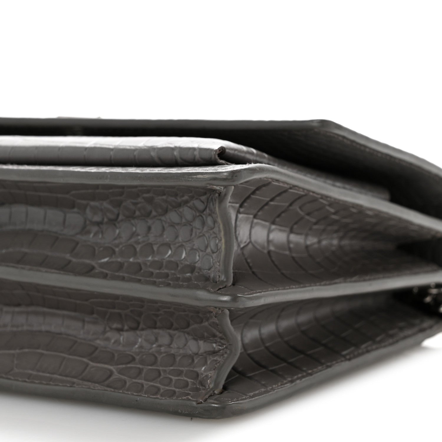 Calfskin Crocodile Embossed Medium Monogram Sunset Fog