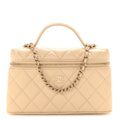 Caviar Quilted Top Handle Slim Vanity With Chain Beige