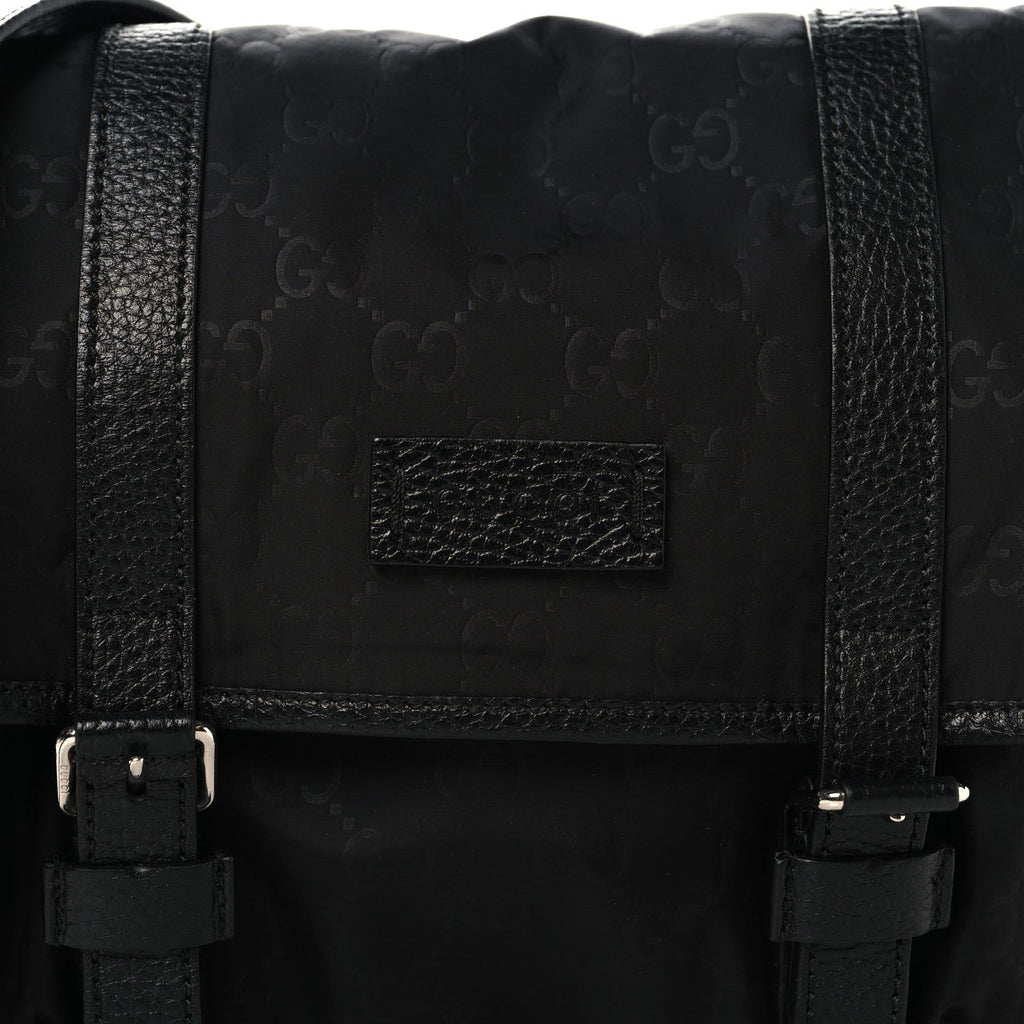 Nylon Monogram Double Buckle Flap Messenger Bag Black