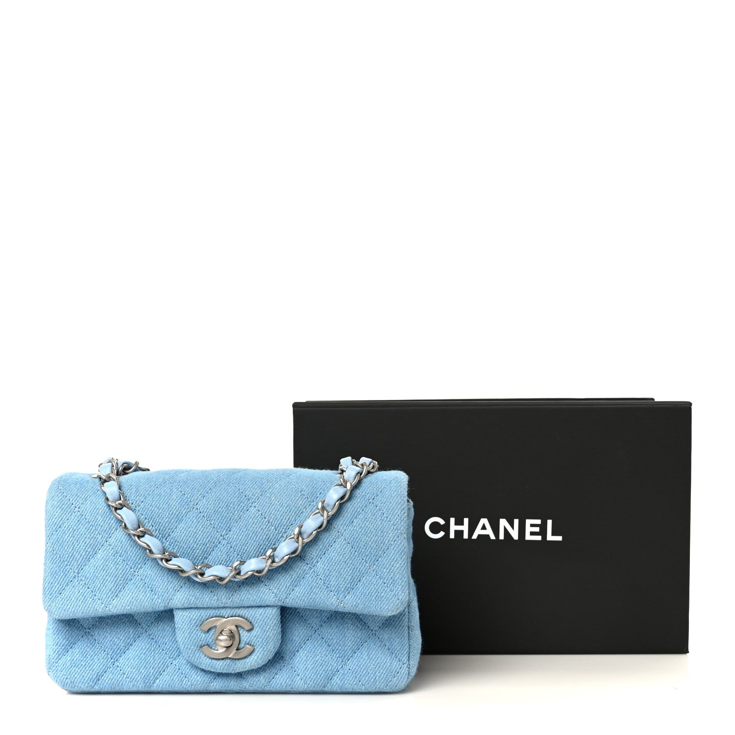 Denim Quilted Mini Rectangular Flap Blue