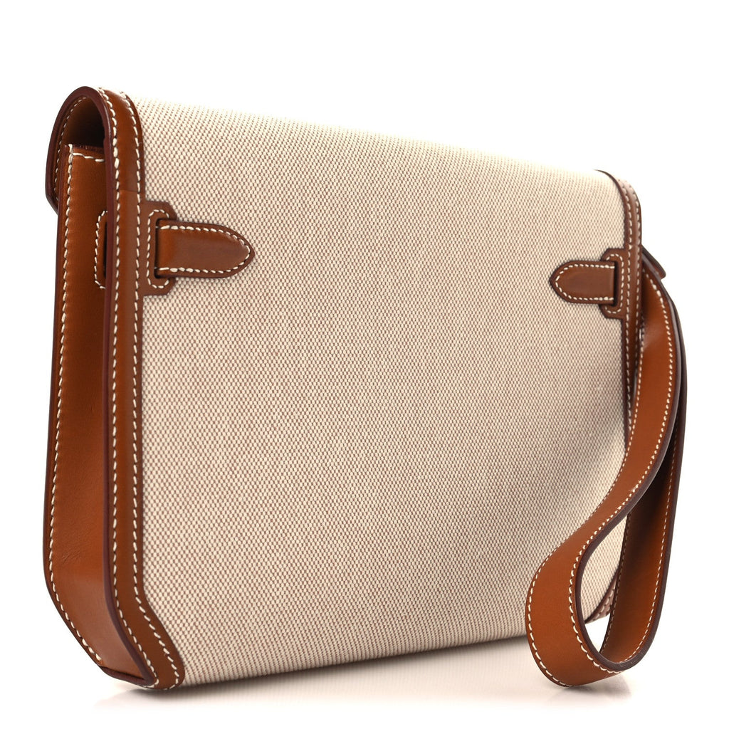 Toile H Barenia Kelly Depeches 25 Pouch Ecru Beige Fauve