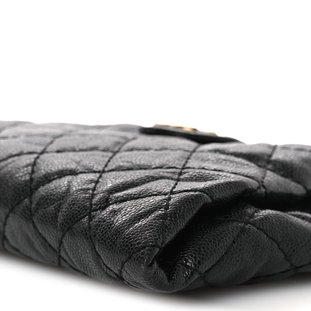 Crumpled Grained Calfskin Quilted Coco Pleats Clutch Black
