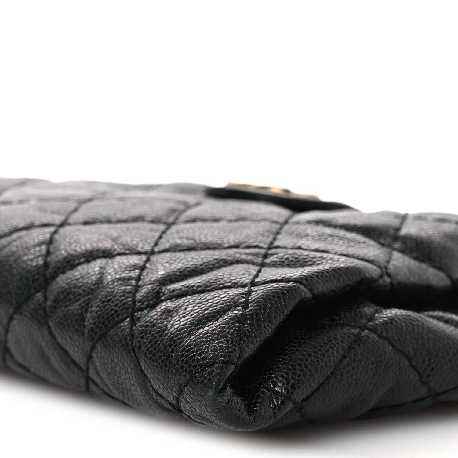 Crumpled Grained Calfskin Quilted Coco Pleats Clutch Black
