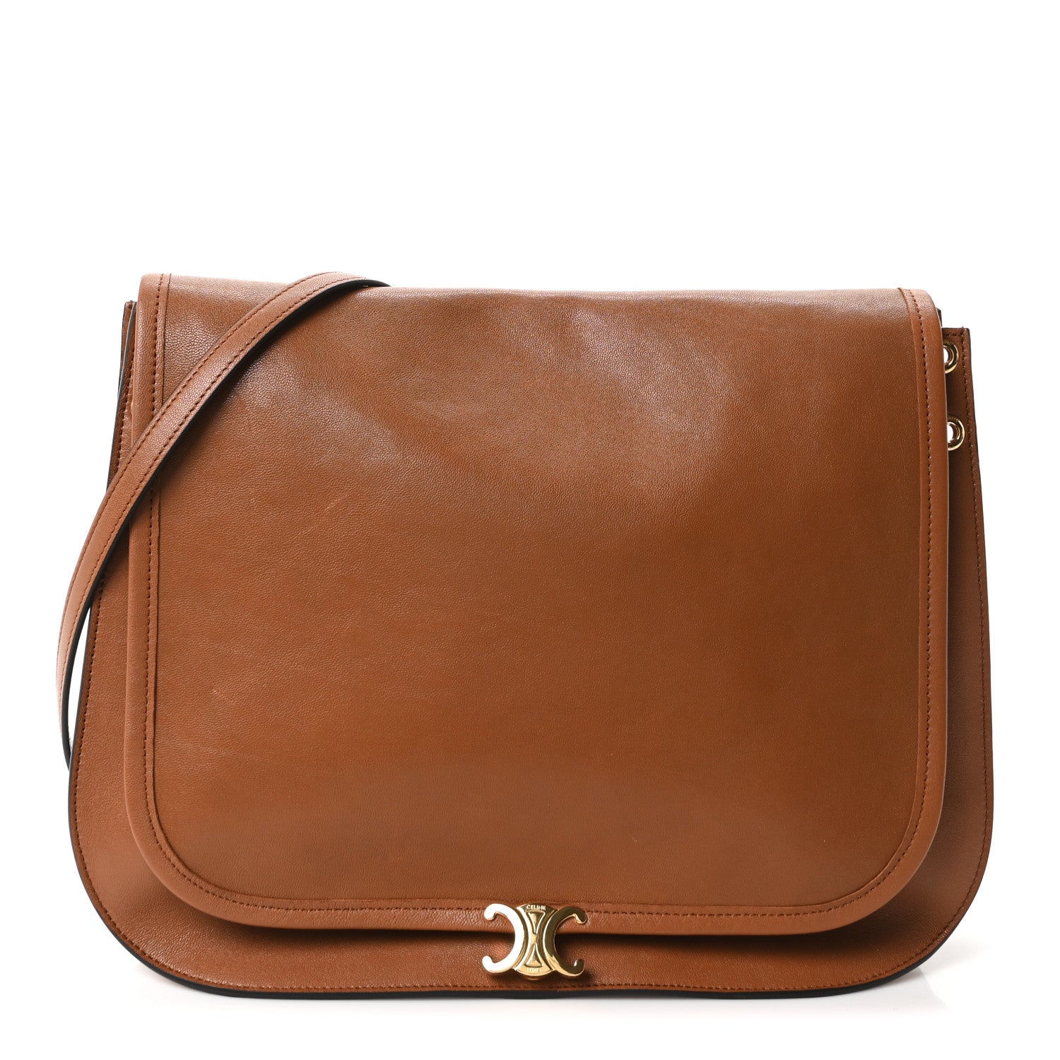 Shiny Lambskin Soft Triomphe Besace Bag Soft Tan