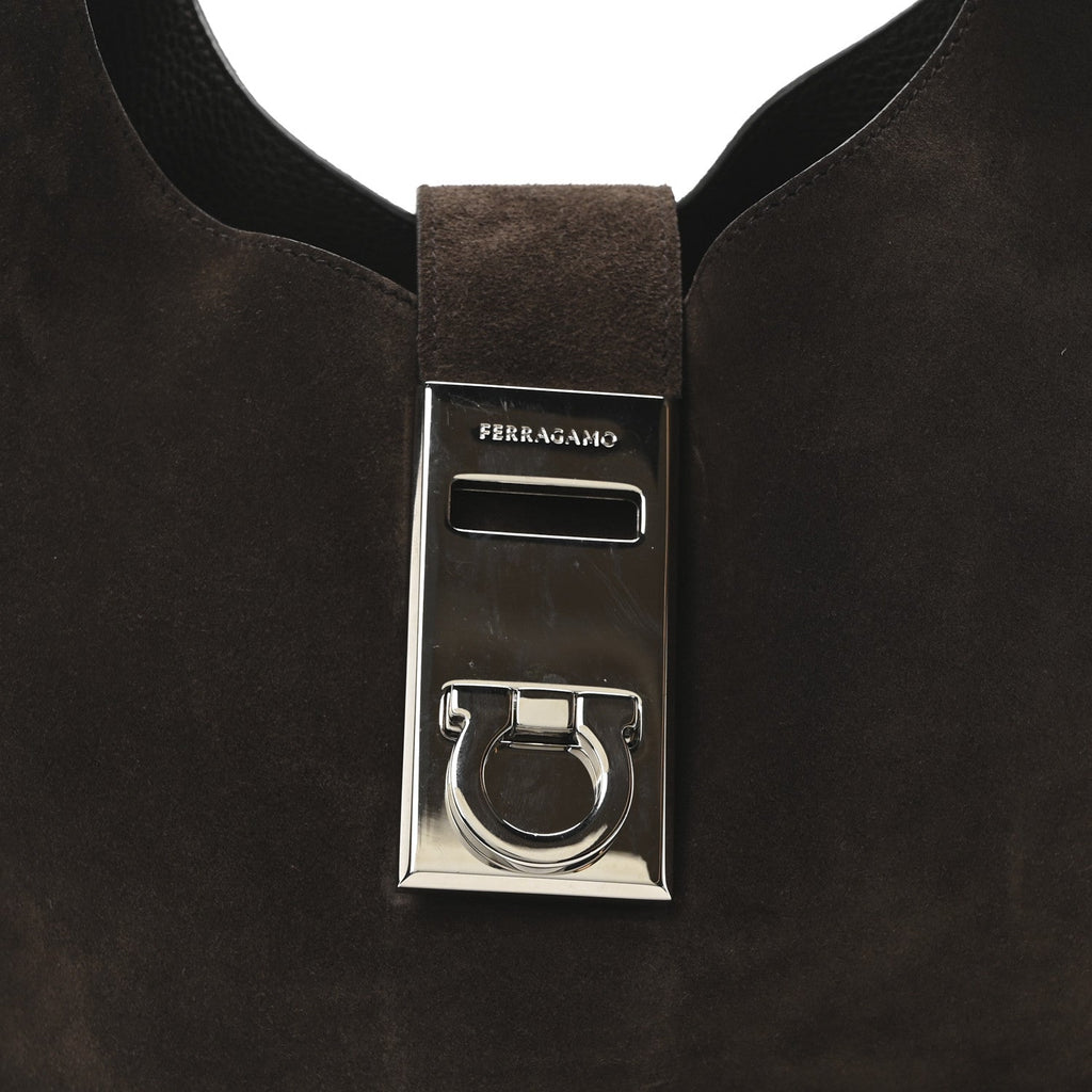 Calfskin Suede Medium Archivo Gancio Hobo Testa di Moro