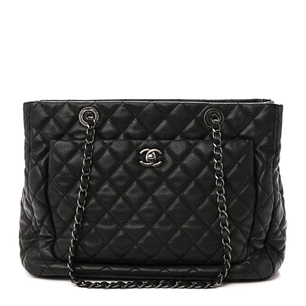 Caviar Quilted Shopping Tote Black Black