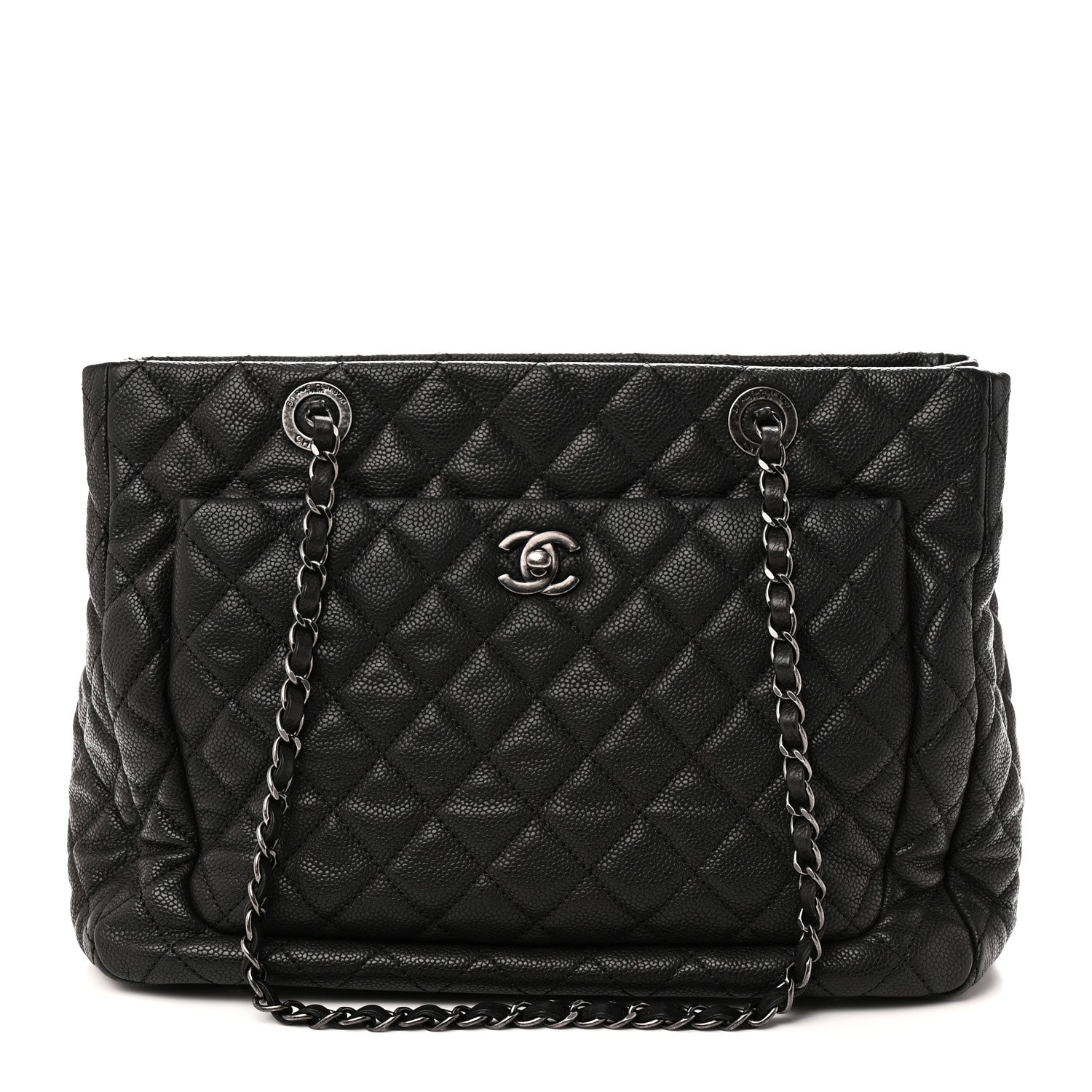 Caviar Quilted Shopping Tote Black Black