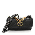 Goatskin Quilted Chanel 19 Glasses Case With Chain Black
