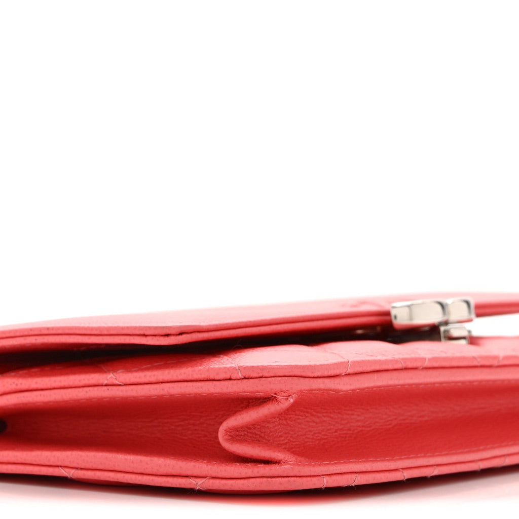 Grained Calfskin Quilted CC Box Wallet On Chain WOC Pink Pink