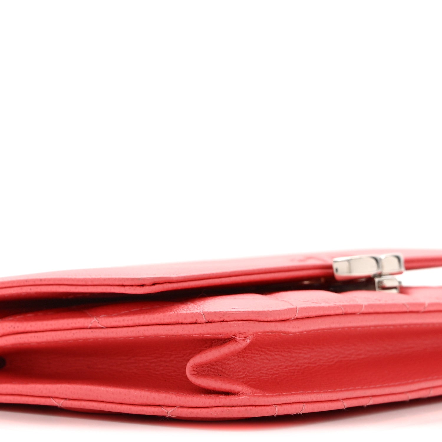 Grained Calfskin Quilted CC Box Wallet On Chain WOC Pink Pink