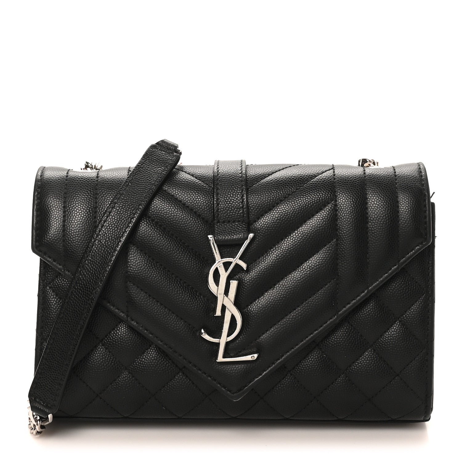 Grain De Poudre Textured Mixed Matelasse Triquilt Small Monogram Satchel Black